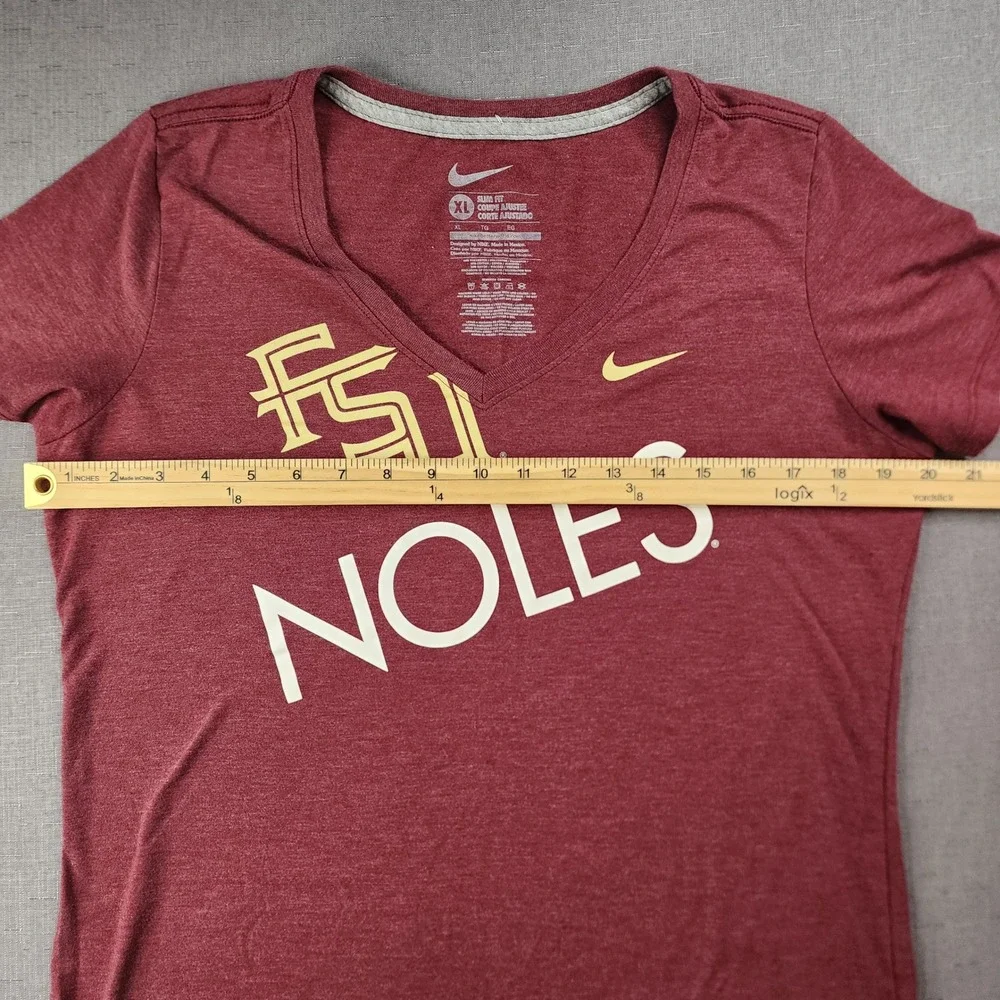 Nike Florida State Seminoles FSU V Neck T Shirt Burgundy Gold Noles XL Slim Fit